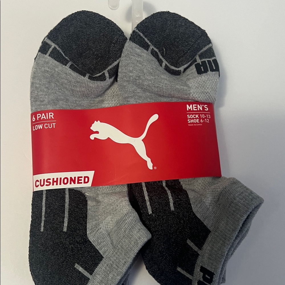 Puma Men's Cushioned Low Cut Socks - Black and Gray